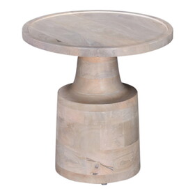 Contemporary Round Solid Wood End/Side Table, Living Room Sofa Side Table, Oak White Finish, Light Brown B011P216679