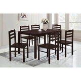 7pc Dining Set Brown Finish Dining Table and 6 Chairs, MDF and Solid Wood, Dining Kitchen Set Furniture