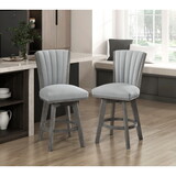 Gray Finish Set of 2 Counter Height Chairs Swivel Seat Tufted Fabric Upholstered Solid Wood Dining Furniture Transitional Style