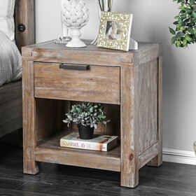 Rustic Weathered Light Oak 1pc Nightstand Black Bar Pull Bedroom Furniture Bedside Table 1-Drawer B011P222863