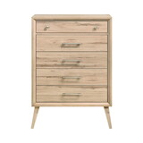 Mid-Century Modern Design Natural Oak Finish Chest of 5 Drawers Nickel Tone Classic Style Bedroom Furniture 1pc B011P224818