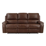 Double Reclining Brown Sofa with Center Drop-Down Cup Holders, Receptacles and USB Ports, Breathable Faux Leather Upholstered Traditional Nailhead Trim 1pc Modern Living Room Furniture