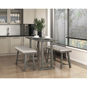 3pc Counter Height Set Light Gray Finish Counter Height Table with 2x Bench Foam Cushioned Seats Kitchen Dining Breakfast Furniture B011S01364