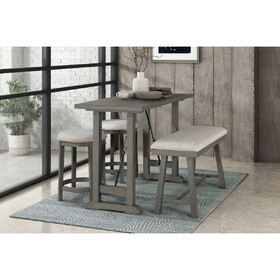 4PC Counter Height Dining Set Light Gray Finish Counter Height Table with Bench 2x Stools Foam Cushioned Seats Kitchen Dining Breakfast Furniture B011S01363