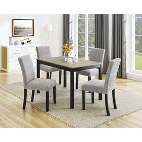 5pc Contemporary Dining Set Rectangular Table Two Tone Finish Gray Upholstered Chairs Wooden Leg Dining Room Furniture Black B011S01418