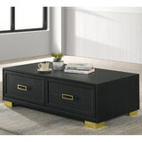 1pc Contemporary Coffee Table Storage Drawers Black Gold Finish Metal Pull Knob Living Room Wooden Modern Furniture B011P245404