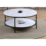 1pc Modern Round Faux Marble Coffee Table with Storage Shelf Black Finish Living Room Wooden Furniture B011P245863