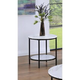 1pc Modern Round Faux Marble End Table with Storage Shelf Black Finish Living Room Wooden Furniture B011P245864