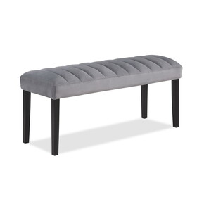 1pc Gray Black Bench Dining Room Velvet Fabric Upholstery Kitchen Dining Wooden Furniture
