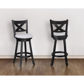 2pc Swivel Pub Stools Counter Height 24" Chair Fabric Upholstered Seat Footrest Wooden Dining Room Furniture Black/Dove
