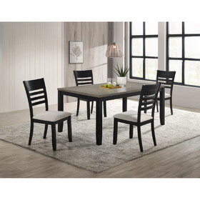 Contemporary 5pc Dining Set Rectangular Table Two- Tone Finish Wood Base Ladder Back Upholstery Chairs Black Gray Finish Wooden Dining Room Furniture B011S01540