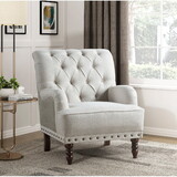 1pc Beige Accent Chair Button-Tufted Solid Wood Nailhead Trim Fabric Upholstery Luxury Living Room Furniture B011P281844