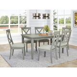 Beautiful 7pc Dining Set Rectangular Dining Table Upholstered Chair Dining Room Set Wooden Gray B011S01594