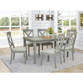 Beautiful 7pc Dining Set Rectangular Dining Table Upholstered Chair Dining Room Set Wooden Gray B011S01594
