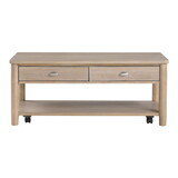 Classic Natural Finish 1pc Cocktail Table with Two Drawer and Open Shelf Wooden Living Room Furniture Centre Table