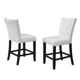 2pc Counter Height Upholstered PU Chair with Footrest Chrome Nailhead Trim Pub Height White B011P286895