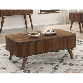 1pc Storage Cocktail Table Walnut Finish Tambour Doors 2x Shelves Modern Living Room Furniture