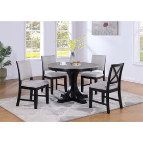 5pc Round Dining Table Set Two Tone Finish Upholstered Chair Dining Room Wooden Furniture Solid Wood Grey Brown B011S01629