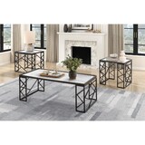 Occasional 3pc Tables Set Tempered Glass Top Coffee Table and End Tables Black Metal Frame Living Room Furniture