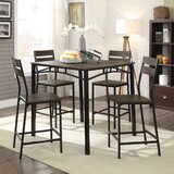 Black Metal Frame Counter Height Dining 5pc Set Wooden Set Table Top Counter Height Dining Table 4x High Chairs Dining Room B011P320850