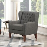 Classic Wingback Accent Chair Dark Gray Upholstered Plush Button-Tufted Luxurious Comfort Living Room Furniture 1pc Solidwood Legs