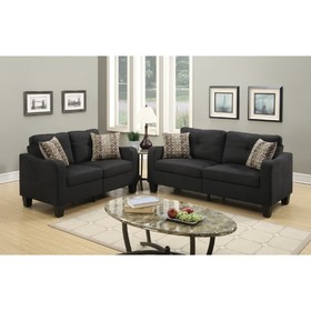 Living Room Furniture 2pc Sofa Set Black Polyfiber Sofa and Loveseat W Pillows Cushion Couch B011S00109