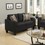 Living Room Furniture 2pc Sofa Set Black Polyfiber Sofa and Loveseat w pillows Cushion Couch B011S00109