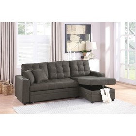 Ash Black Convertible Sectional Pull Out Bed Sofa Chaise Reversible Storage Chaise Polyfiber Tufted Couch Lounge B011S00110