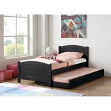 Twin Size Bed with Trundle Slats Black Pine Plywood Kids Youth Bedroom Furniture B011S00146