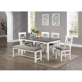 Dining Room Furniture White 6pc Dining Set Table 4 Side Chairs and a Bench Rubberwood MDF B011S00161