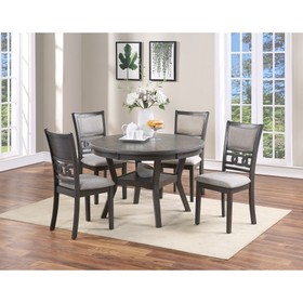 Contemporary Dining 5pc Set Round Table W 4X Side Chairs Grey Finish Rubberwood Unique Design B011S00163