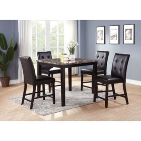 Contemporary Counter Height Dining 5pc Set Table w 4x Chairs Brown Finish Birch Faux Marble Table Top Tufted Chairs Cushions Kitchen Dining Room Furniture Dinette B011S00177