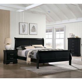 Twin Size Bed Black Louis Phillipe Solidwood 1pc Bed Bedroom Sleigh Bed B011S00184