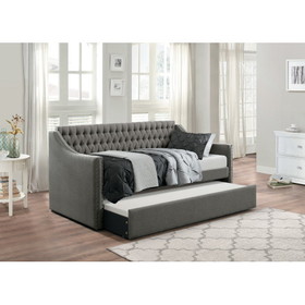 Modern Design Dark Gray Fabric Upholstered 1pc Sofa Bed w Trundle Button-Tufted Detail Nailhead Trim Day Bed B011S00247
