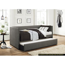 Gray Fabric Upholstered 1pc Day Bed with Pull-out Trundle Nailhead Trim Wood Frame Furniture B011S00248