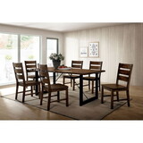 Kitchen Dining Room 7pc Set Table and 6x Side Chairs Walnut Solid wood w U-shaped Legs Slat Back Chairs