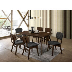 7pc Dining Set Walnut Finish Solid wood Mid-Century Modern Dining Table 6x Side Chairs Padded Seat
