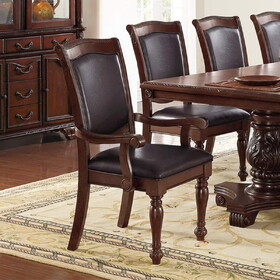 Royal Majestic Formal Set of 2 Arm Chairs Brown Color Rubberwood Dining Room Furniture Faux Leather Upholstered Seat B01180916