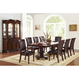 Majestic Royal Dining Room Table w Leaf 2x Arm Chairs and 6x Side Chairs Brown 9pc Set Rubberwood Dining Table Double Pedestal Base Rectangle Table