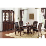 Majestic Classic Formal Dining Room Table and 4x Side Chairs Brown 5pc Set Dining Table Pedestal Base Round Table Faux Leather