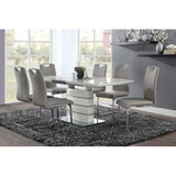 Modern Sleek Design 7pc Dining Set Table with Self-Storing Leaf and 6x Side Chairs Metal Frame Contemporary Dining Room Furniture B011S00281