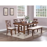 Dining Table 1x Bench and 4x Side Chairs Natural Brown Finish Solid wood 6pc Dining Table Wooden Contemporary Style Kitchen Dining Room Furniture