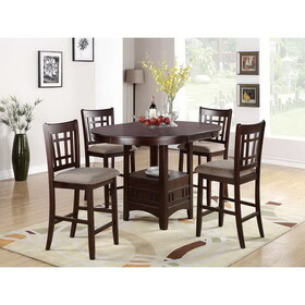 Contemporary Dining Room Counter height 5pc Dining Set Round Table w Leaf & 4x Side Chairs Dark Rosy Brown Finish Solid wood
