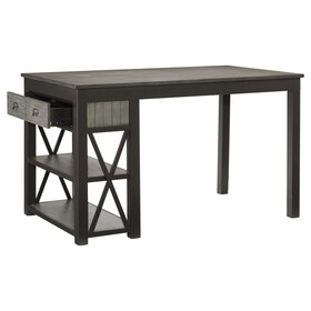 1pc Counter Height Table with Storage Drawers Display Shelf's Gray Gunmetal Finish Casual Style Dining Furniture B011S00301