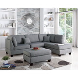 Grey Color 3pcs Sectional Living Room Furniture Reversible Chaise Sofa and Ottoman Polyfiber Linen Like Fabric Cushion Couch