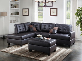 Contemporary Sectional Sofa Espresso Faux Leather Cushion Tufted Reversible 3pc Sectional Sofa L/R Chaise Ottoman Living Room Furniture