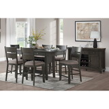 Counter Height 7pc Dining Set Gray Finish Dining Table w 4x Drawers Wine Rack Display Shelf and 6x Counter Height Chairs Wooden Furniture B011S00316
