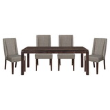 Contemporary Dark Brown 5pc Dining set Table with Extension Leaf and 4x Upholstered Side Chairs Modern Dining Room Furniture B011S00328