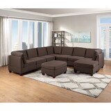 Modular Sectional 9pc Set Living Room Furniture Corner Sectional Couch Black Coffee Linen Like Fabric 3x Corner Wedge 4x Armless Chairs and 2x Ottomans