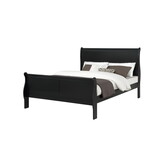 Louis Phillipe Black Finish Queen Size Panel Sleigh Bed Solid Wood Wooden Bedroom Furniture B011S00381